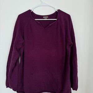 Eddie Bauer Purple Cotton Sweater V-Neck Notch Neck Raglan Sleeve | XL